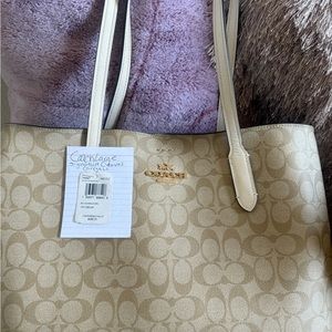 Coach Cream Canvas Monogram Tote Bag
